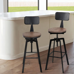 Stool Haven 4x Bar Stools Kitchen Dining Chairs Adjustable Wood Stool w/Backrest