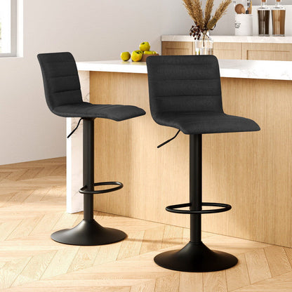 Stool Haven 2x Bar Stools Gas Lift Linen Fabric Black