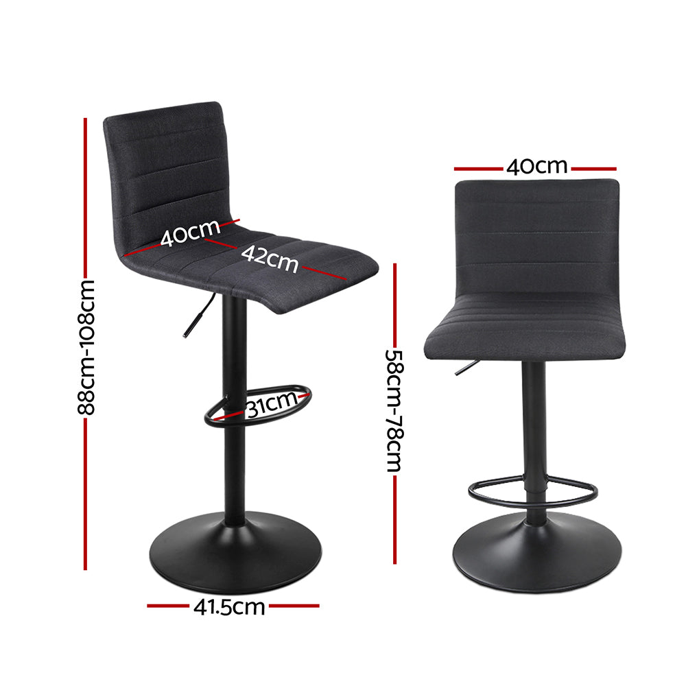 Stool Haven 2x Bar Stools Gas Lift Linen Fabric Black