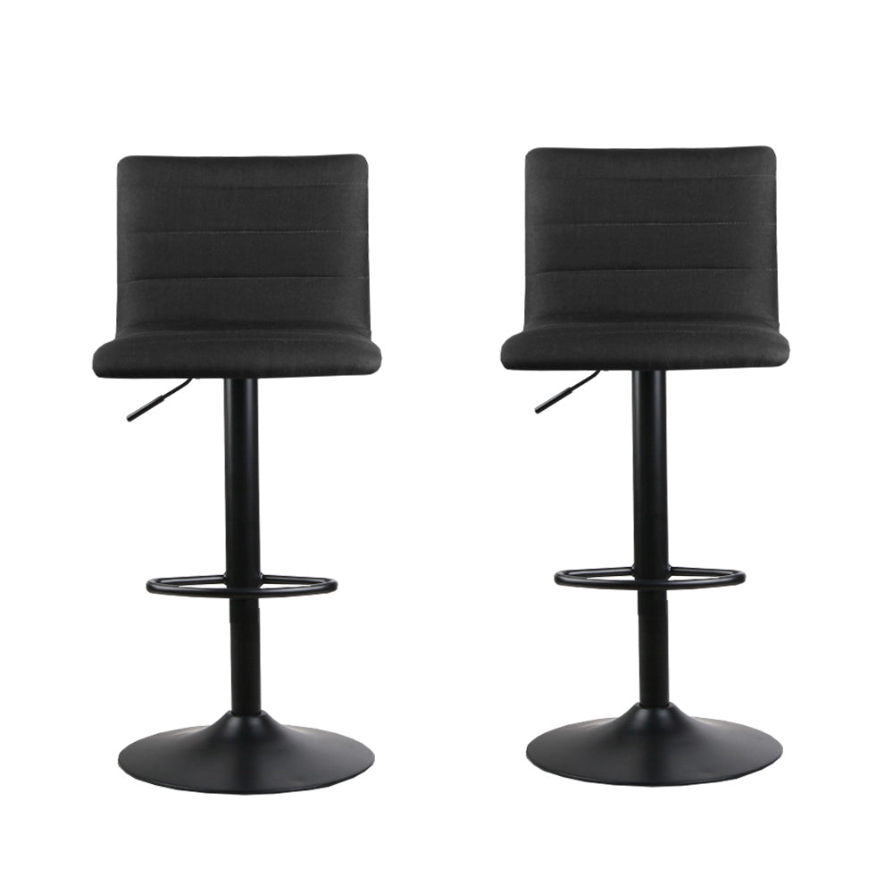 Stool Haven 2x Bar Stools Gas Lift Linen Fabric Black