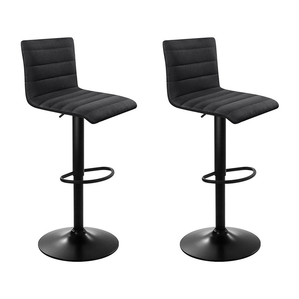 Stool Haven 2x Bar Stools Gas Lift Linen Fabric Black