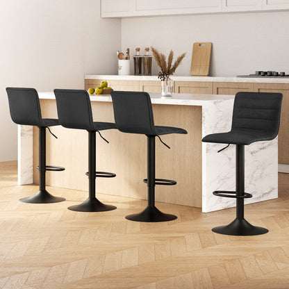 Stool Haven 4x Bar Stools Gas Lift Linen Fabric Black