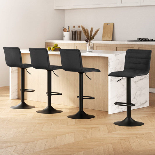 Stool Haven 4x Bar Stools Gas Lift Linen Fabric Black