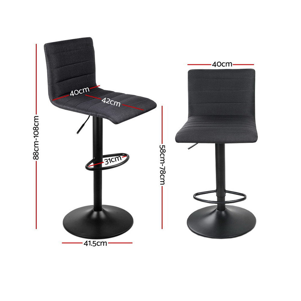 Stool Haven 4x Bar Stools Gas Lift Linen Fabric Black
