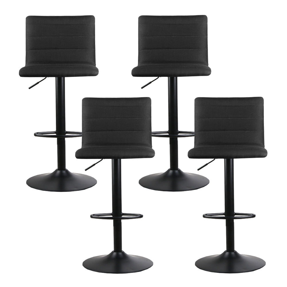 Stool Haven 4x Bar Stools Gas Lift Linen Fabric Black
