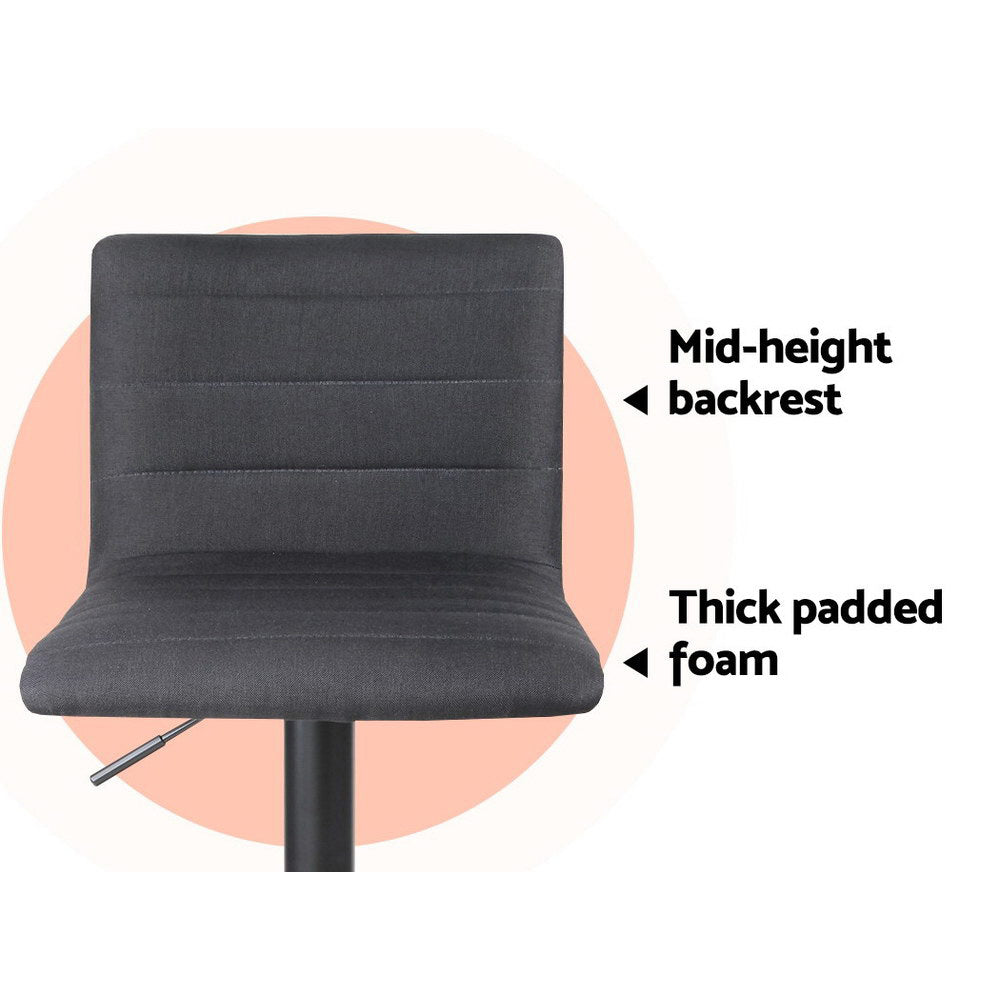 Stool Haven 4x Bar Stools Gas Lift Linen Fabric Black