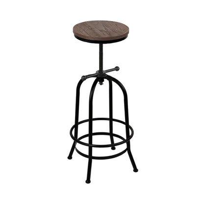 Stool Haven Bar Stool Industrial Round Seat Wood Metal - Black and Brown