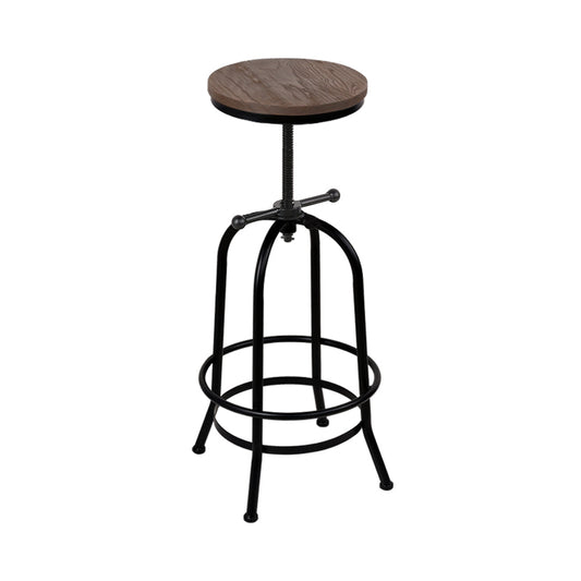 Stool Haven Bar Stool Industrial Round Seat Wood Metal - Black and Brown