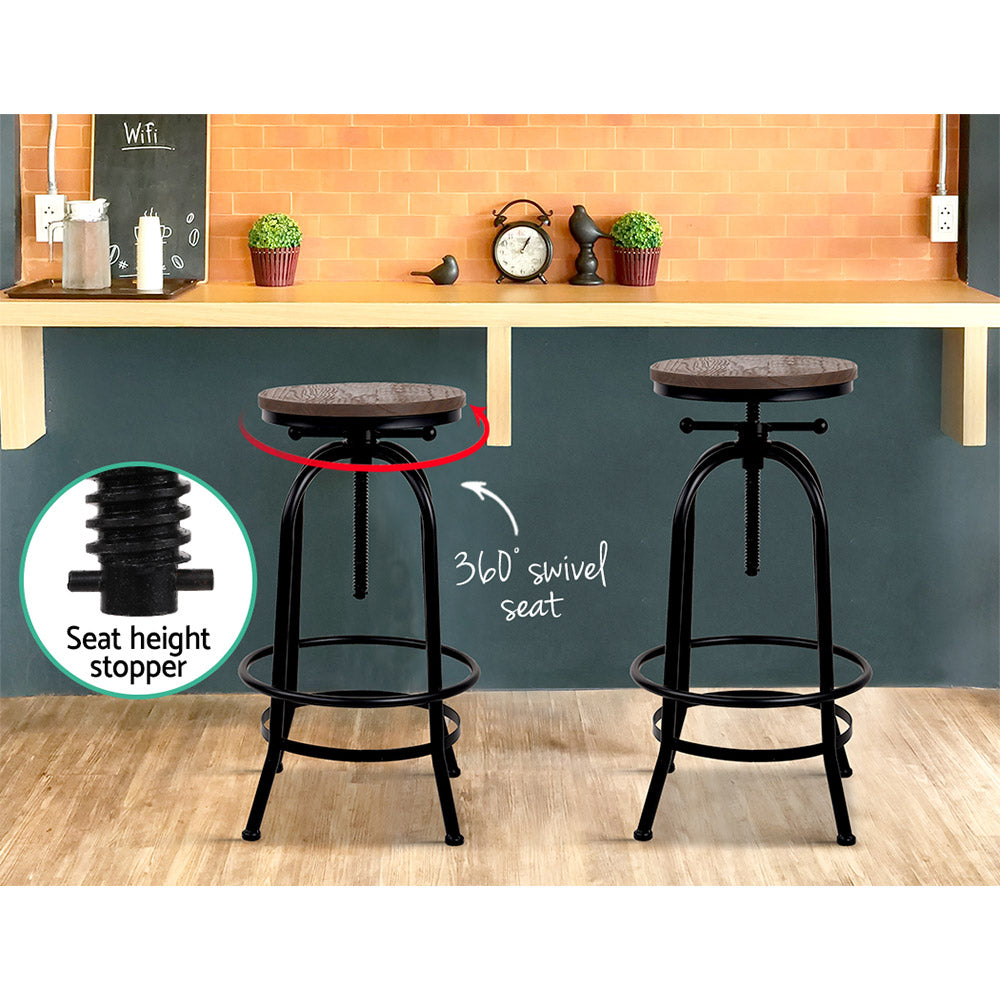 Stool Haven Bar Stool Industrial Round Seat Wood Metal - Black and Brown