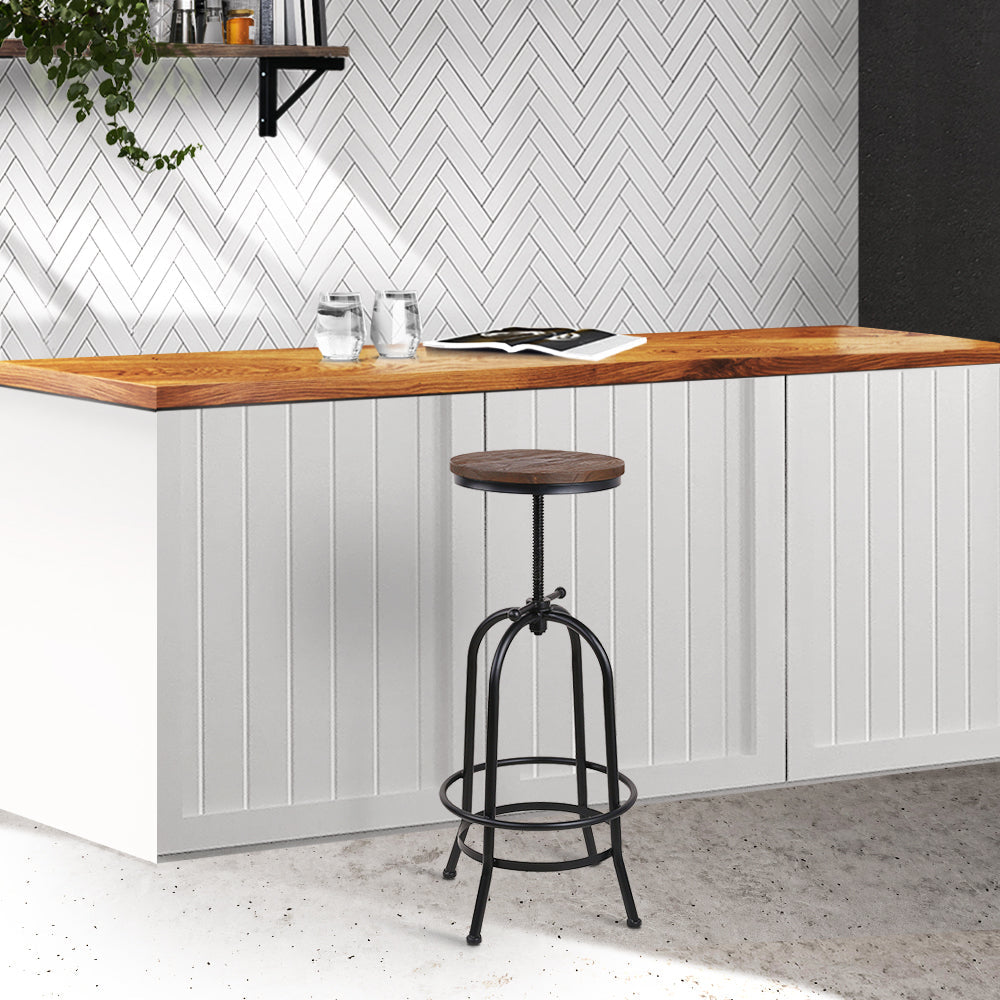 Stool Haven Bar Stool Industrial Round Seat Wood Metal - Black and Brown
