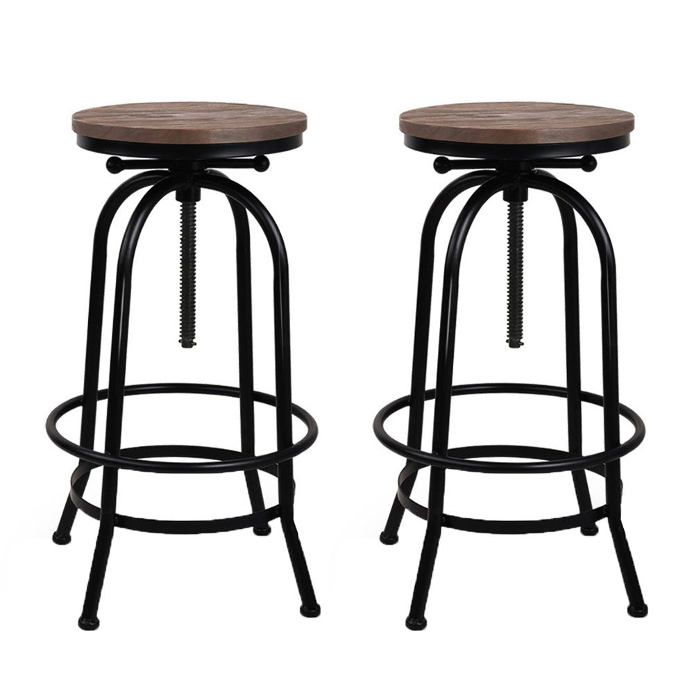 Stool Haven Set of 2 Bar Stool Industrial Round Seat Wood Metal - Black and Brown