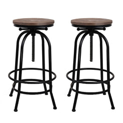 Stool Haven Set of 2 Bar Stool Industrial Round Seat Wood Metal - Black and Brown