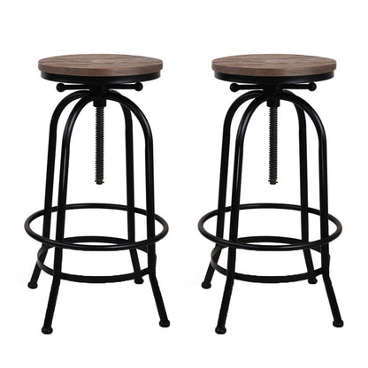 Stool Haven Set of 2 Bar Stool Industrial Round Seat Wood Metal - Black and Brown
