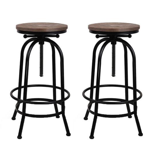 Stool Haven Set of 2 Bar Stool Industrial Round Seat Wood Metal - Black and Brown