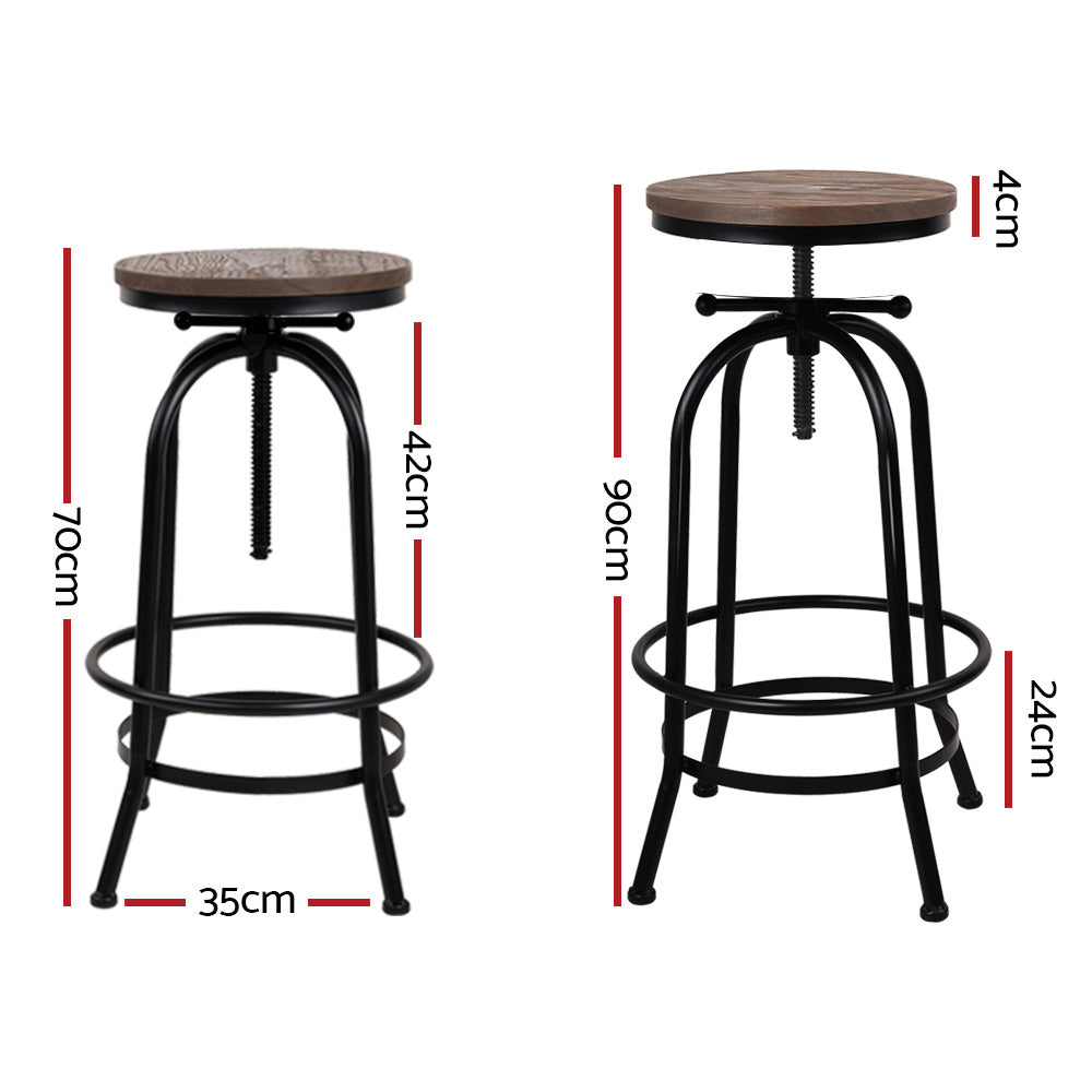 Stool Haven Set of 2 Bar Stool Industrial Round Seat Wood Metal - Black and Brown