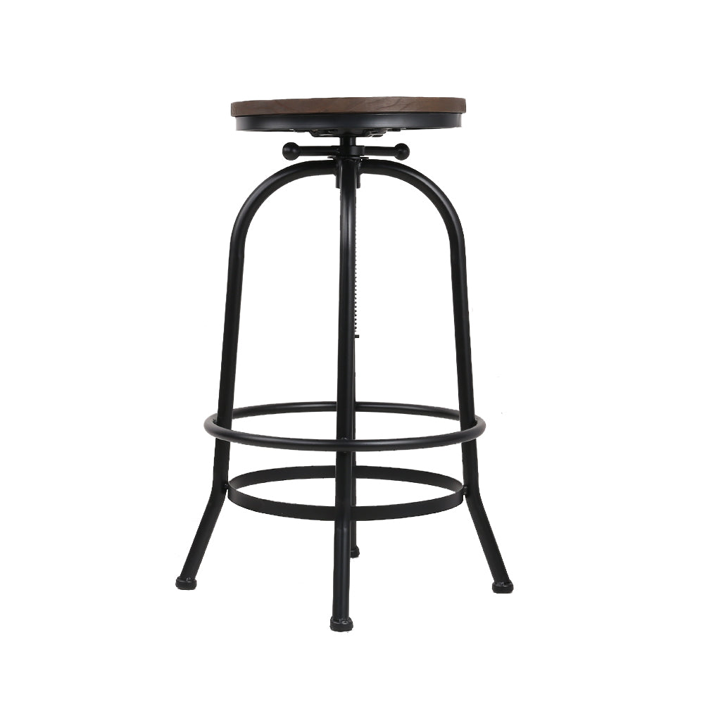 Stool Haven Set of 2 Bar Stool Industrial Round Seat Wood Metal - Black and Brown