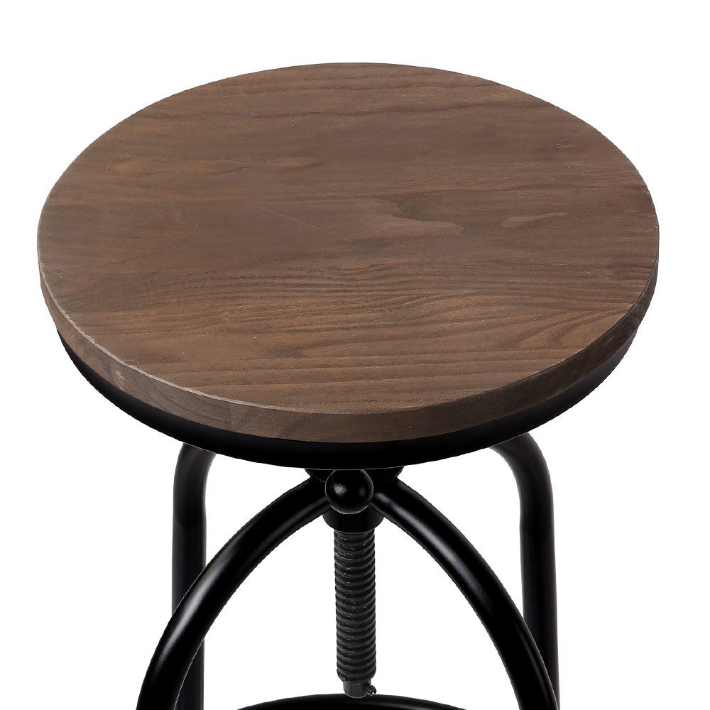 Stool Haven Set of 2 Bar Stool Industrial Round Seat Wood Metal - Black and Brown