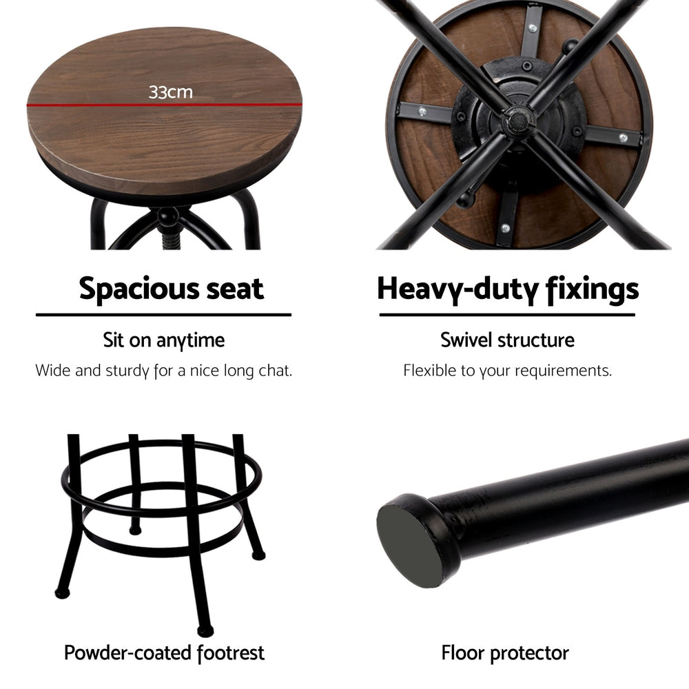 Stool Haven 4x Bar Stools Kitchen Dining Chairs Adjustable Wooden Vintage Stool