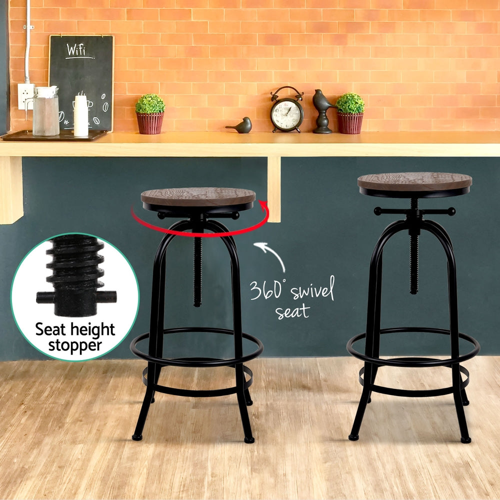 Stool Haven 4x Bar Stools Kitchen Dining Chairs Adjustable Wooden Vintage Stool