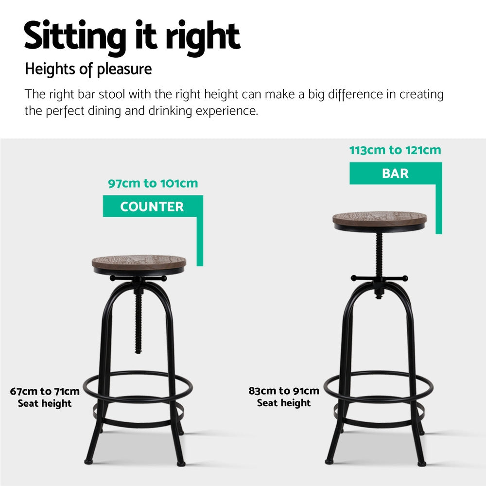 Stool Haven 4x Bar Stools Kitchen Dining Chairs Adjustable Wooden Vintage Stool