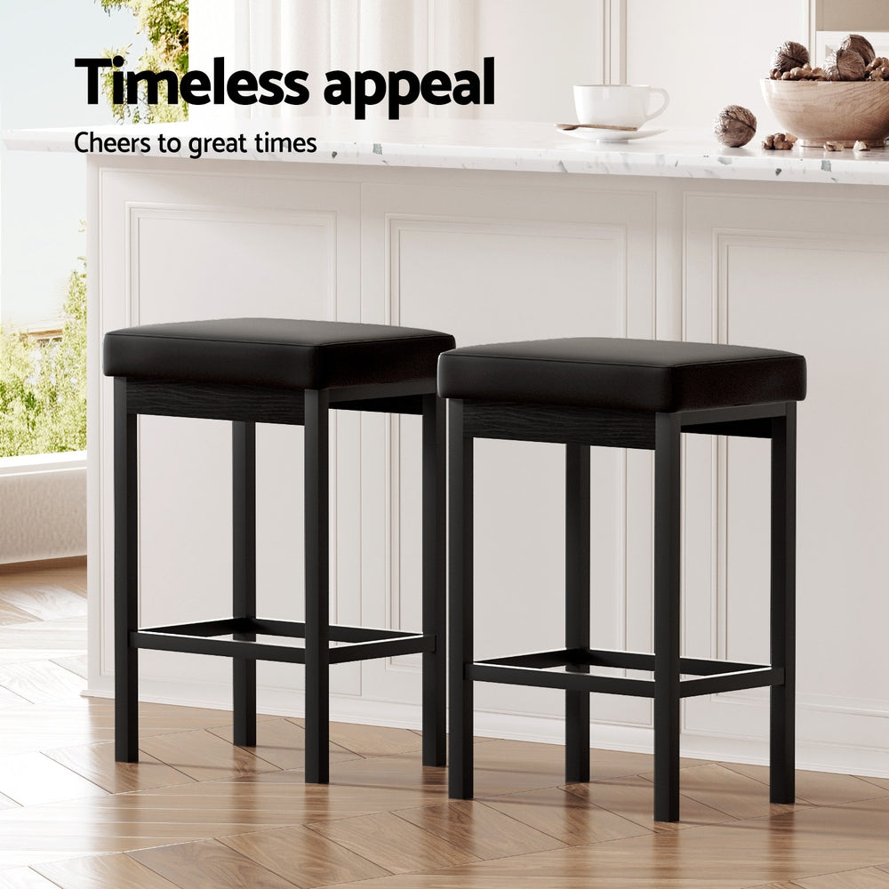 2x Stool Haven Metal Bar Stools PU Seat Dining Counter Chairs