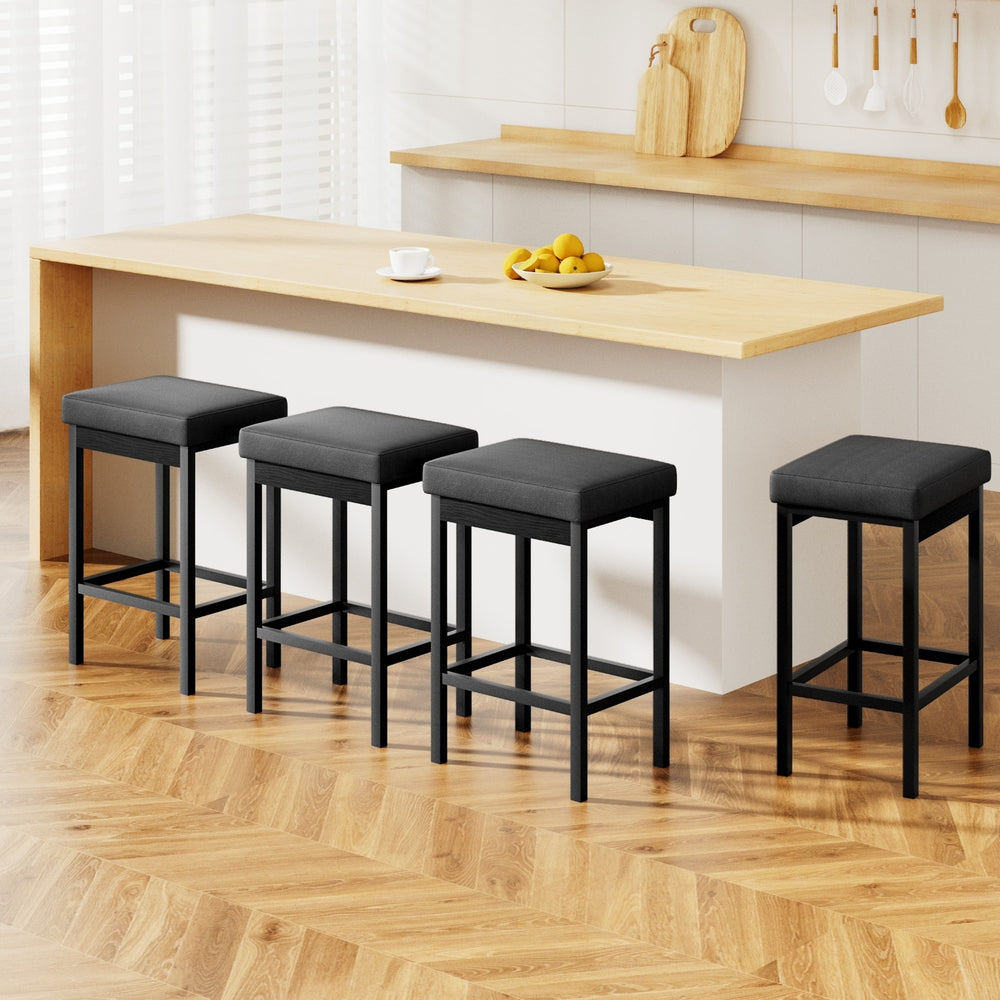 A Set of 4 Stool Haven Metal Bar Stools PU Seat Dining Counter Chairs
