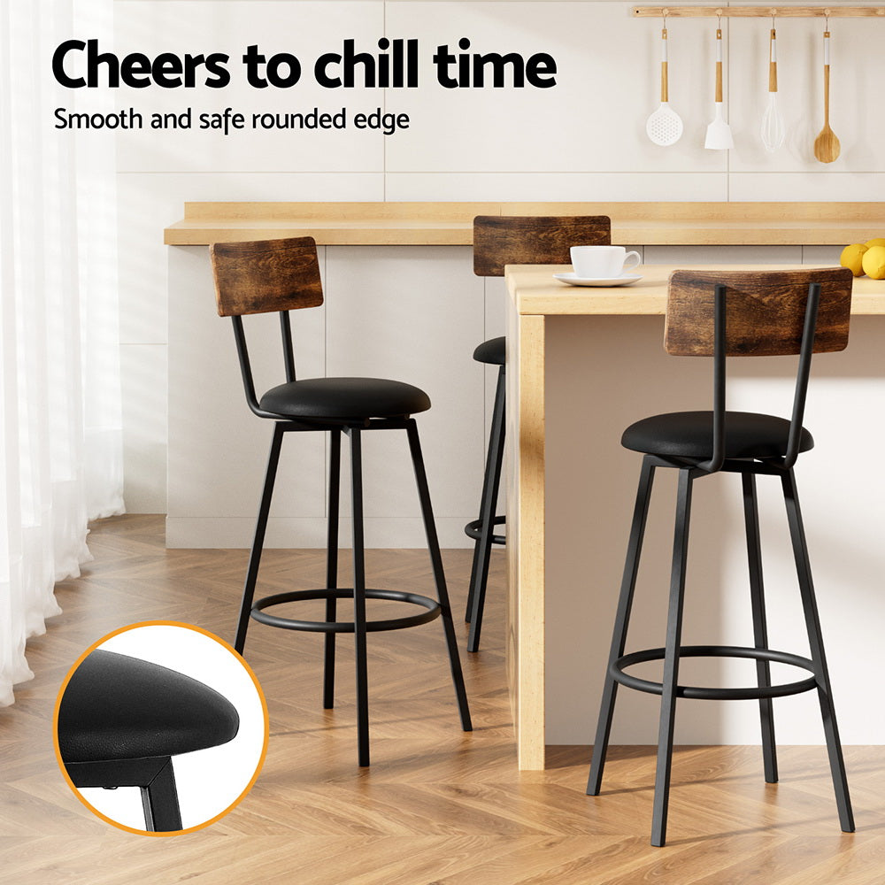 Stool Haven 2X Industrial Bar Stools Upholstered Counter Chairs Steel Frame Anti-Scratch