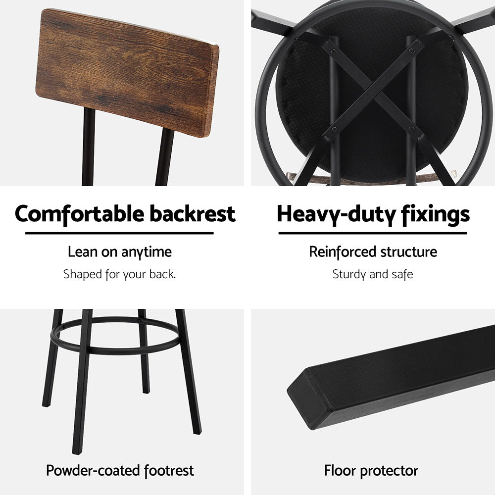 Stool Haven 2X Industrial Bar Stools Upholstered Counter Chairs Steel Frame Anti-Scratch