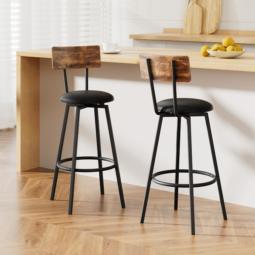 Stool Haven 2X Industrial Bar Stools Upholstered Counter Chairs Steel Frame Anti-Scratch