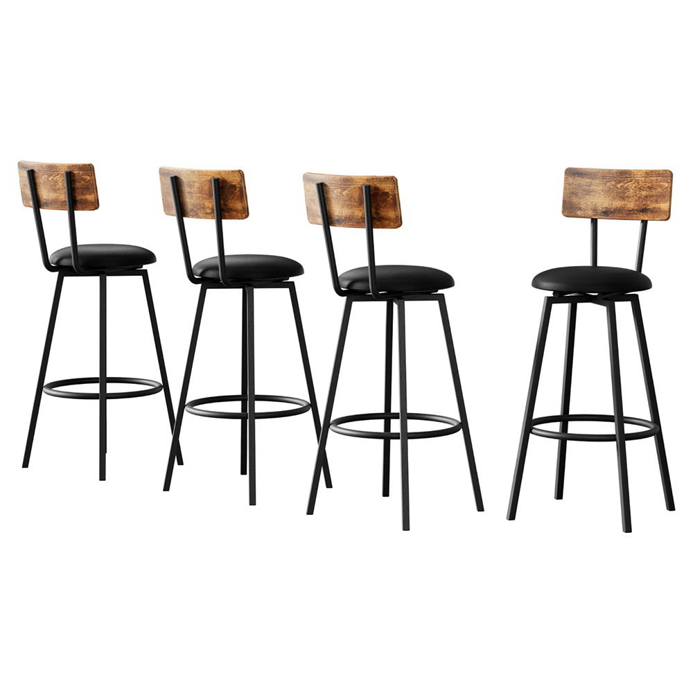 Stool Haven 4X Industrial Bar Stools Upholstered Counter Chairs Steel Frame Anti-Scratch