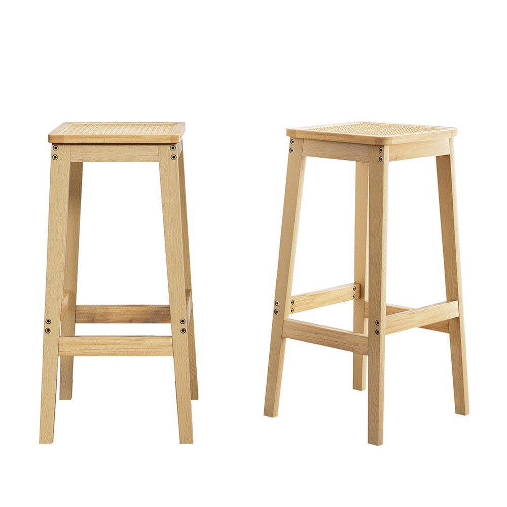 Stool Haven 4 x Bar Stools Rubber Wood & PVC Rattan