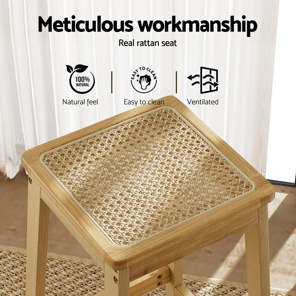 Stool Haven 4 x Bar Stools Rubber Wood & PVC Rattan