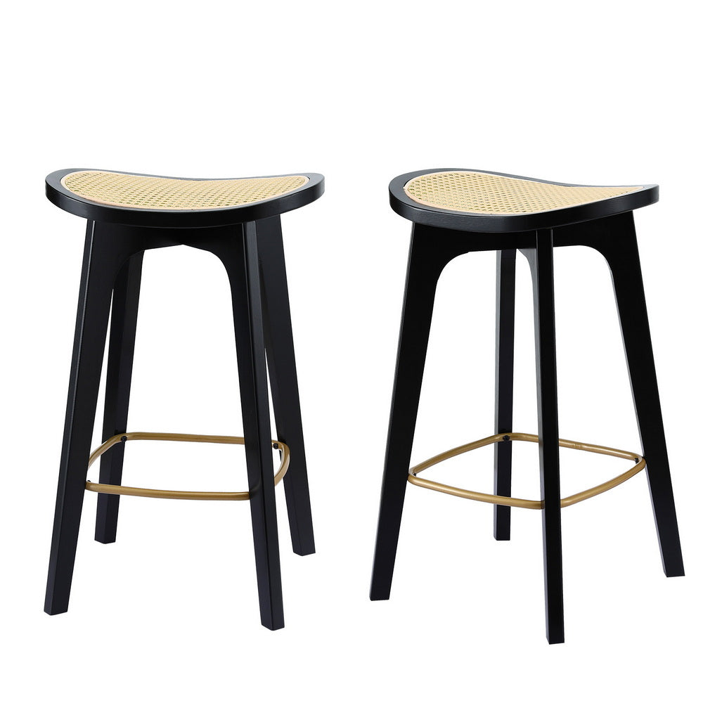 Stool Haven 2x Bar Stools Rattan Counter Kitchen Dining Chair Bamboo Saddle Black