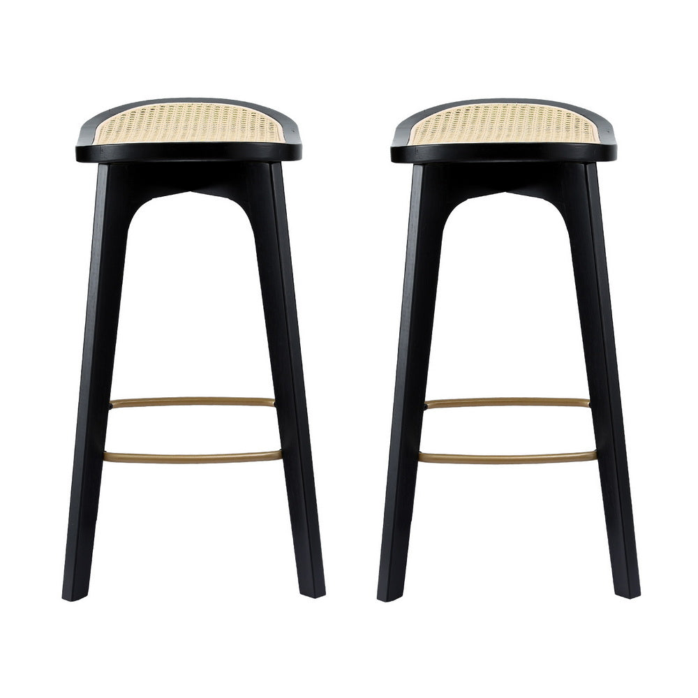 Stool Haven 2x Bar Stools Rattan Counter Kitchen Dining Chair Bamboo Saddle Black