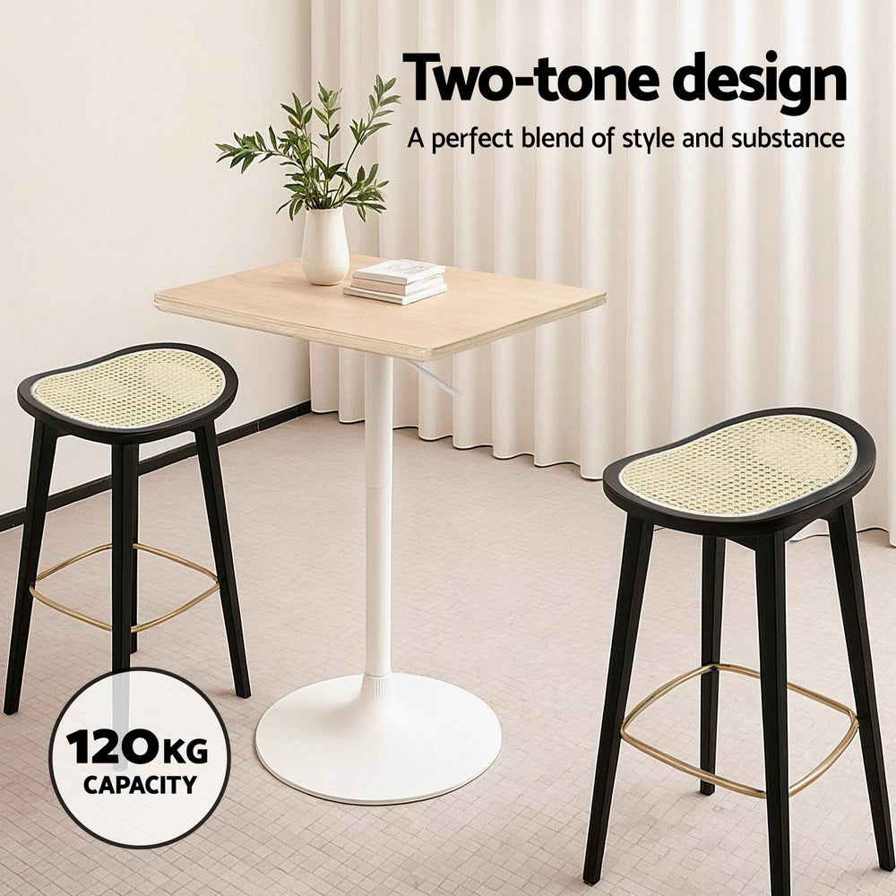 Stool Haven 2x Bar Stools Rattan Counter Kitchen Dining Chair Bamboo Saddle Black