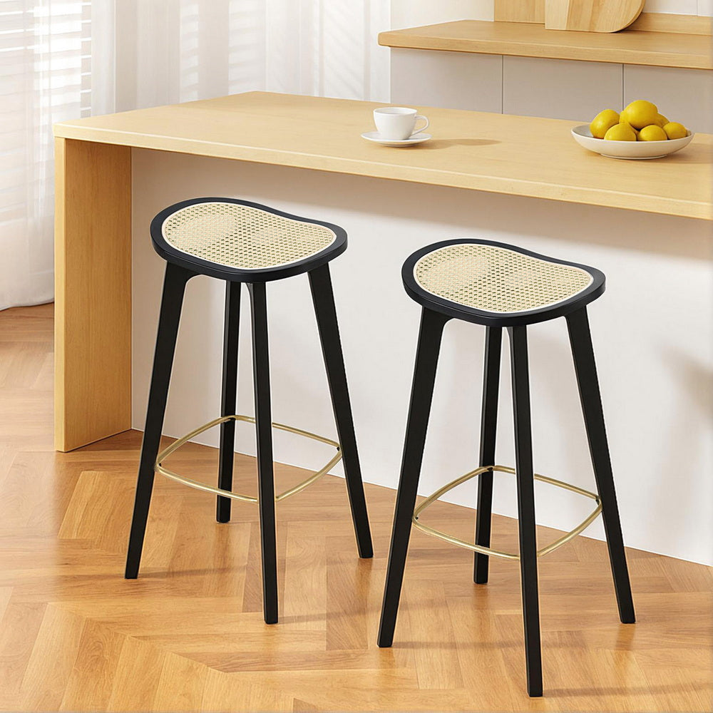 Stool Haven 2x Bar Stools Rattan Counter Kitchen Dining Chair Bamboo Saddle Black