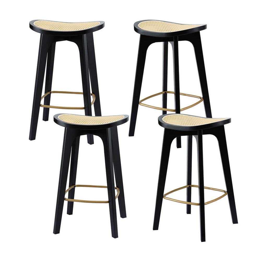 Stool Haven 4x Bar Stools Rattan Counter Kitchen Dining Chair Bamboo Saddle Black