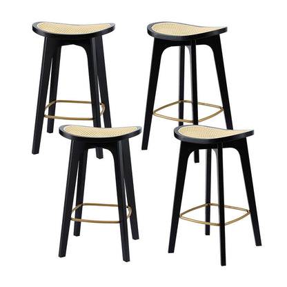 Stool Haven 4x Bar Stools Rattan Counter Kitchen Dining Chair Bamboo Saddle Black