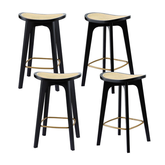 Stool Haven 4x Bar Stools Rattan Counter Kitchen Dining Chair Bamboo Saddle Black