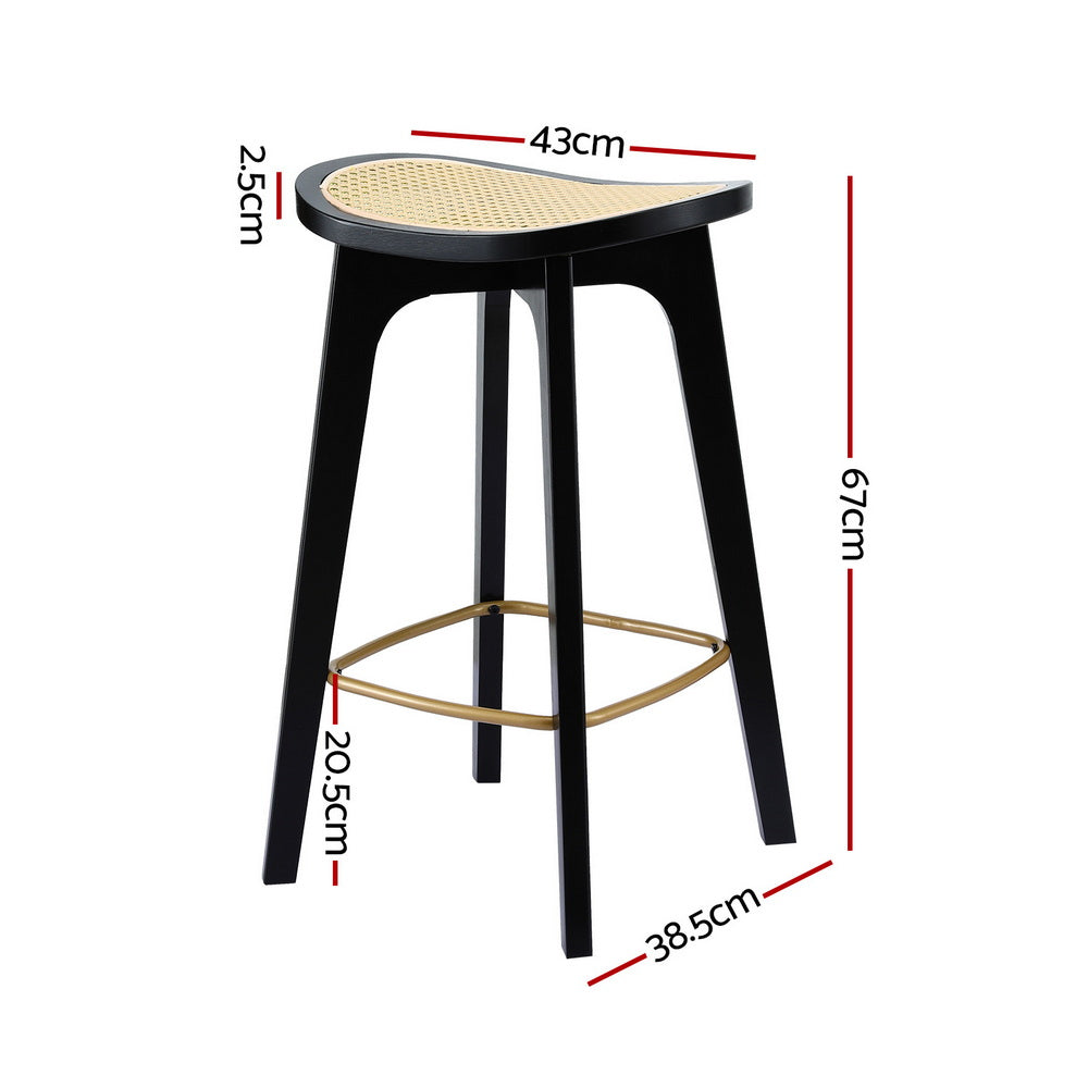 Stool Haven 4x Bar Stools Rattan Counter Kitchen Dining Chair Bamboo Saddle Black