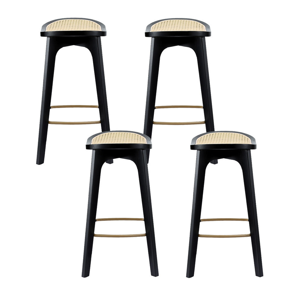 Stool Haven 4x Bar Stools Rattan Counter Kitchen Dining Chair Bamboo Saddle Black