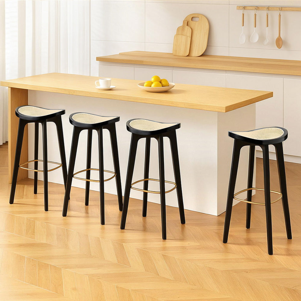 Stool Haven 4x Bar Stools Rattan Counter Kitchen Dining Chair Bamboo Saddle Black