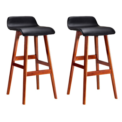 Stool Haven Set of 2 PU Leather Wood Wave Style Bar Stool - Black