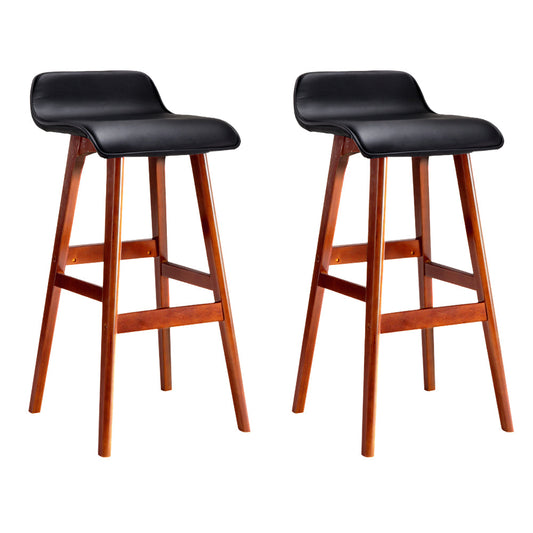 Stool Haven Set of 2 PU Leather Wood Wave Style Bar Stool - Black