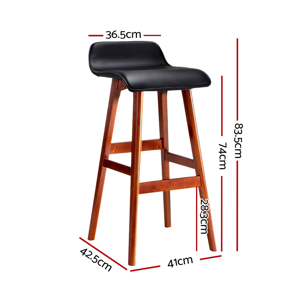 Stool Haven Set of 2 PU Leather Wood Wave Style Bar Stool - Black