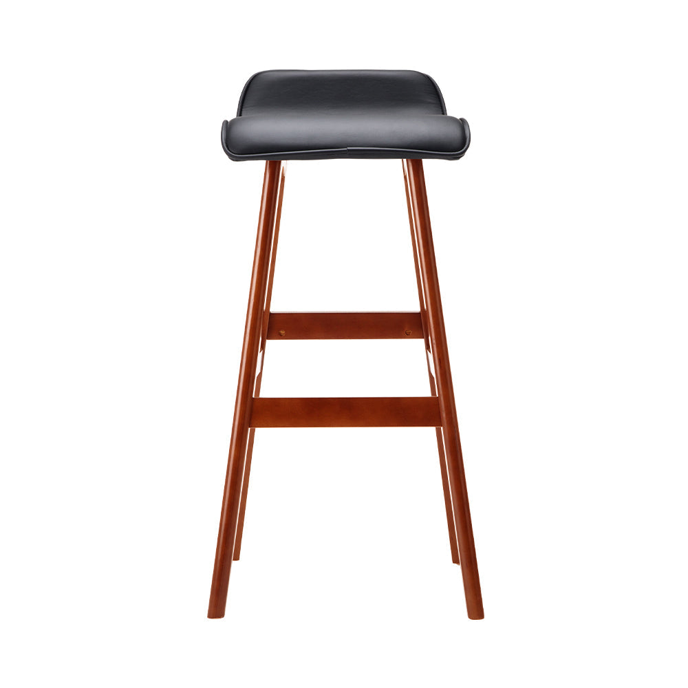 Stool Haven Set of 2 PU Leather Wood Wave Style Bar Stool - Black