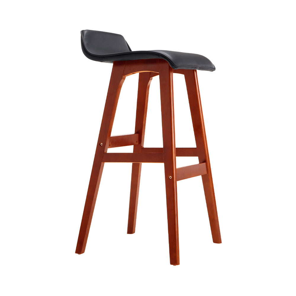 Stool Haven Set of 2 PU Leather Wood Wave Style Bar Stool - Black