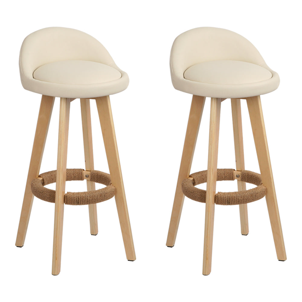 Stool Haven Set of 2 PU Leather Backrest Bar Stools - Beige