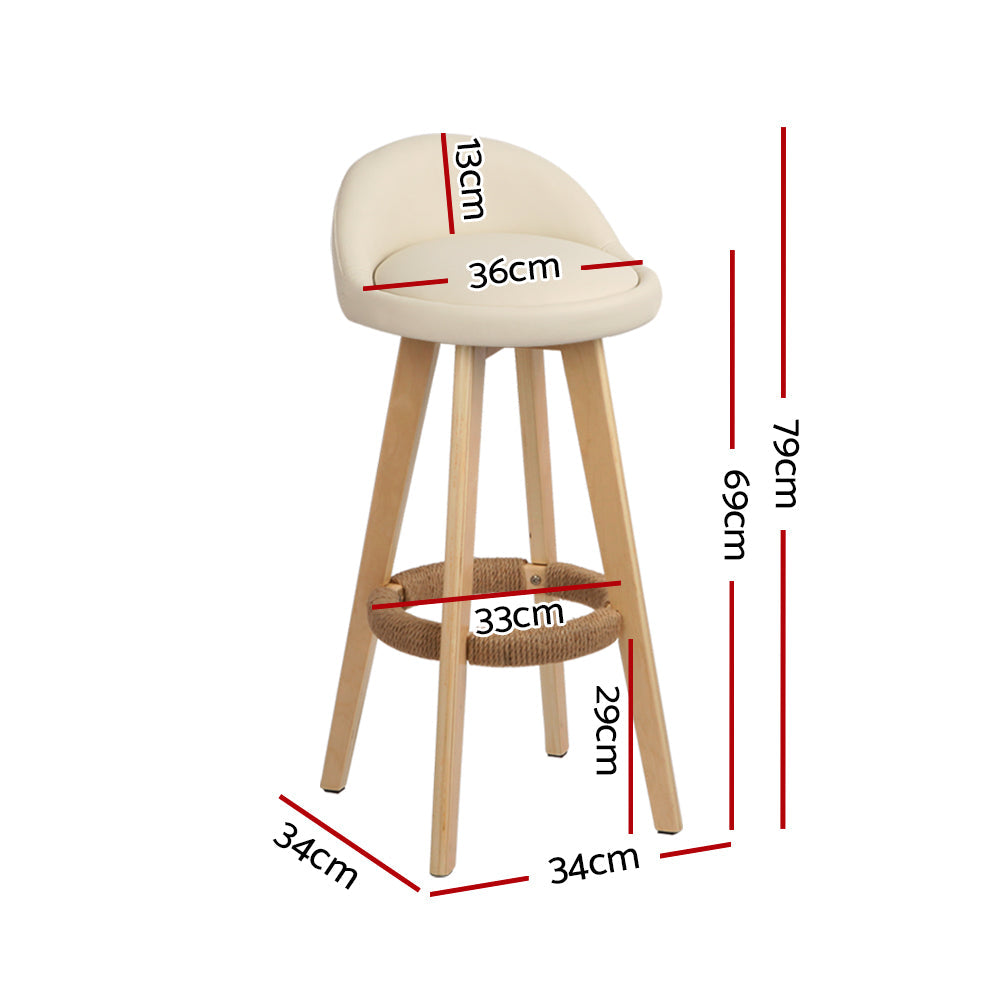 Stool Haven Set of 2 PU Leather Backrest Bar Stools - Beige