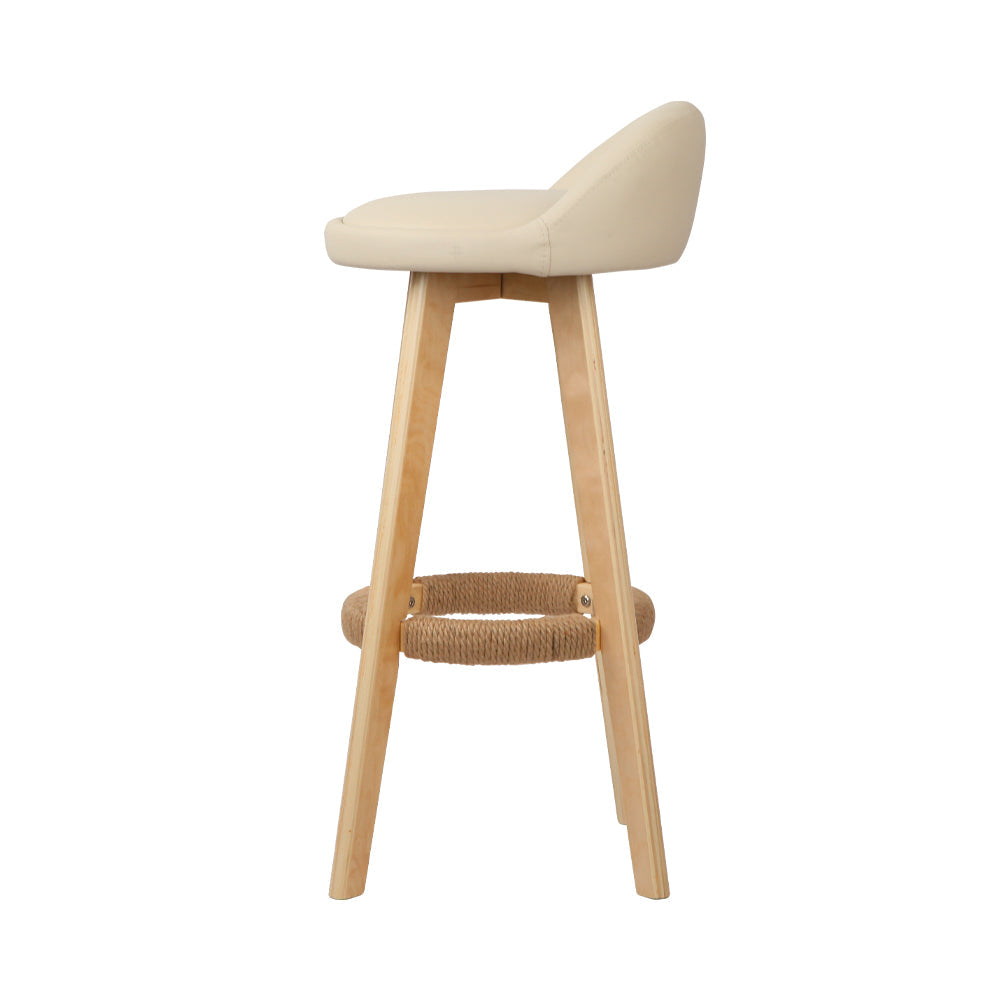 Stool Haven Set of 2 PU Leather Backrest Bar Stools - Beige